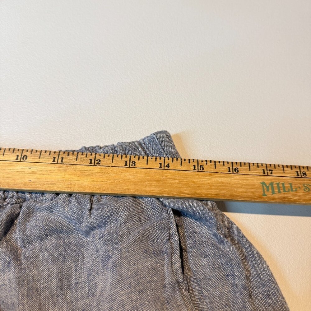 FLAX Women M Linen Pant Wide Leg Cropped Stretch Blue Breathable Lightweight - Picture 5 of 8
